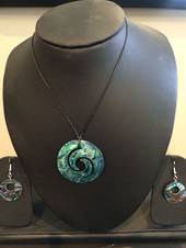 Paua Shell Inlaid Necklace and earring set